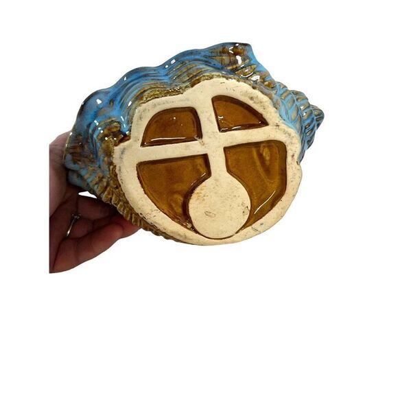 Pottery Dolphin Votive Candle Holder Blue Tealight Seashell Beach Conch Shell - Picture 6 of 8